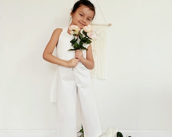 White Cotton Flower Girl Romper: Boho Wedding Jumpsuit