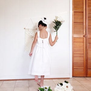 Tea Length Flower Girl Dress: Ivory White Cotton