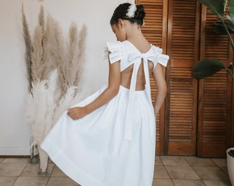 Long White Cotton Flower Girl Dress