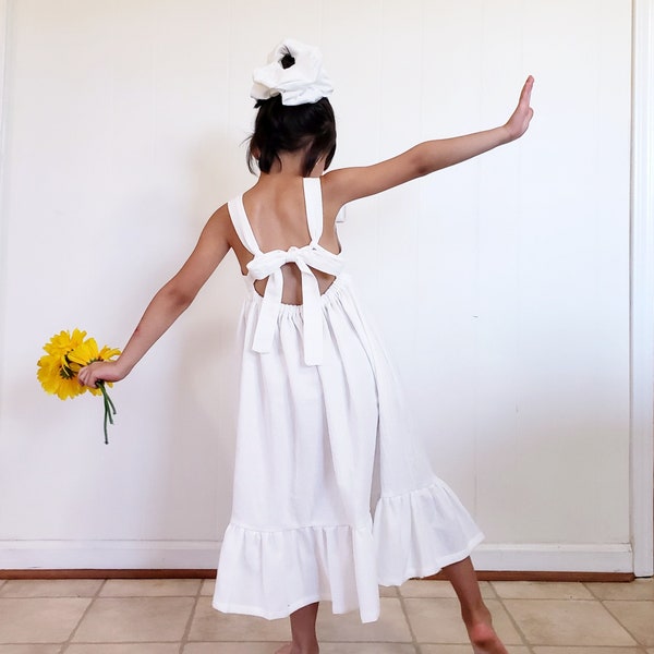 Flower Girl Dress, Long Dress, Custom Order Dress, White Dress, Off White/Ivory Dress, Wedding Dress.  Ada Dress