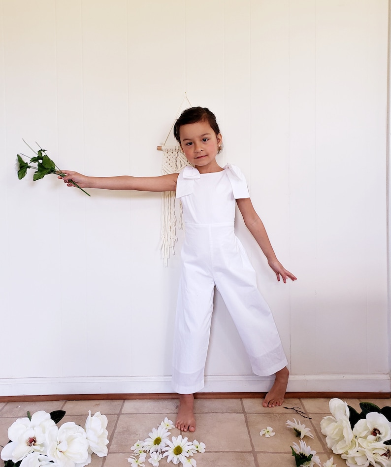 Flower Girl Dress , Flower Girl Romper, Toddler White Romper, Flower Girl Jumpsuit, Flower Girl Boho, Wedding , Wedding party , White Dress image 6