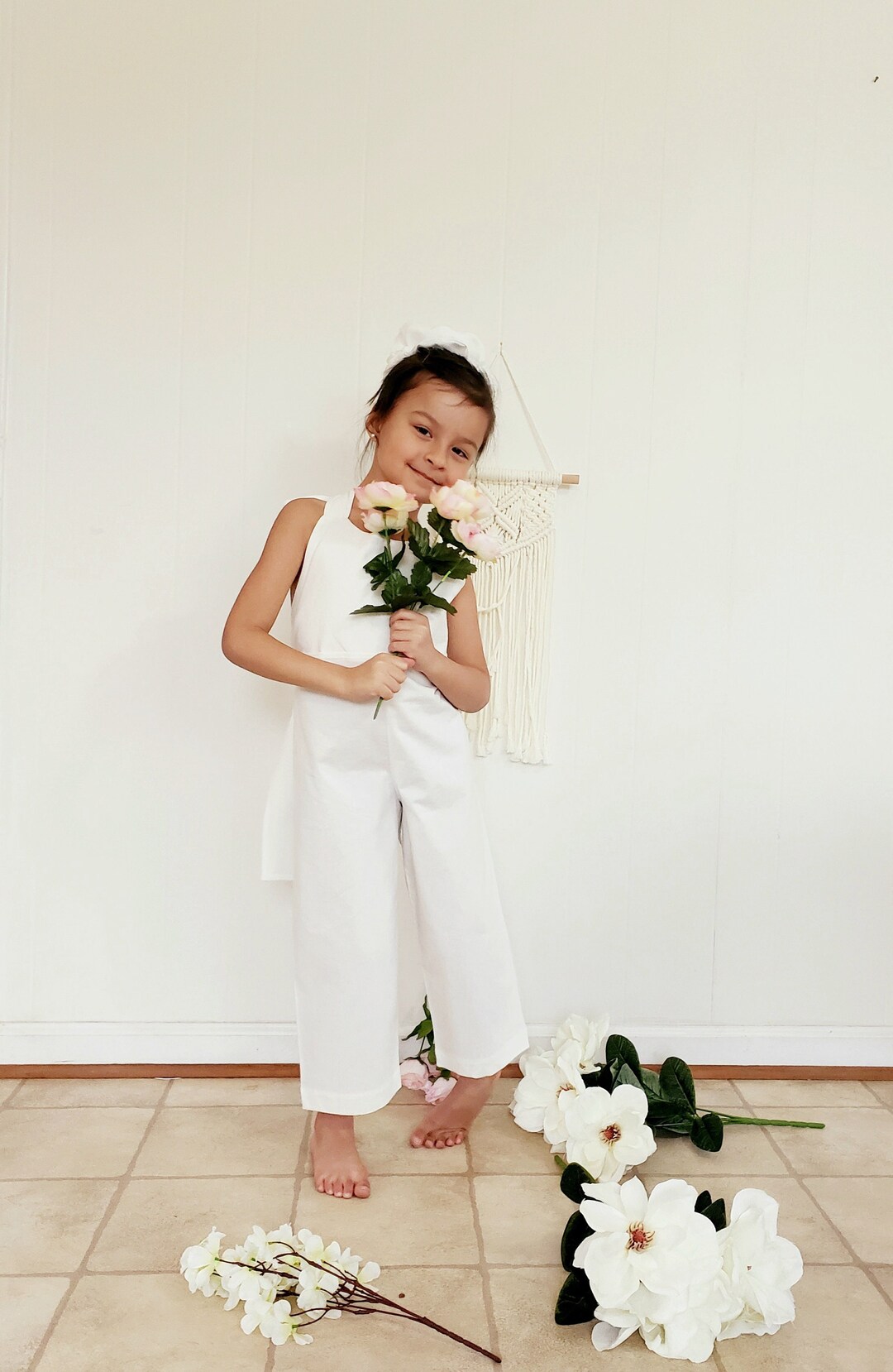 Flower Girl Dress , Flower Girl Romper, Toddler White Romper, Flower