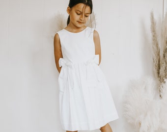 Flower girl white dress, white dress for girls, dress for flower girls, ivory dress, Girl's dress, toddler dress, Bow Back Dress