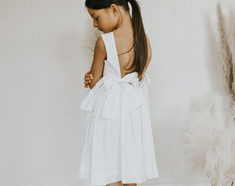 Flower girl white dress, white dress for girls, flower girl dress, dress for flower girls, ivory dress, Girl's dress, Bow Back Dress