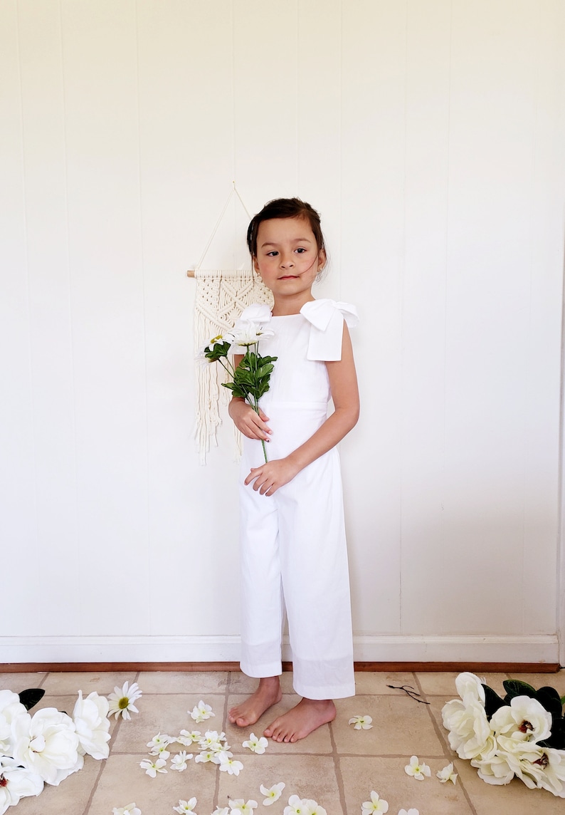 Flower Girl Dress , Flower Girl Romper, Toddler White Romper, Flower Girl Jumpsuit, Flower Girl Boho, Wedding , Wedding party , White Dress image 5