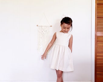 Handmade Cotton Flower Girl Dress: Ivory White Dress