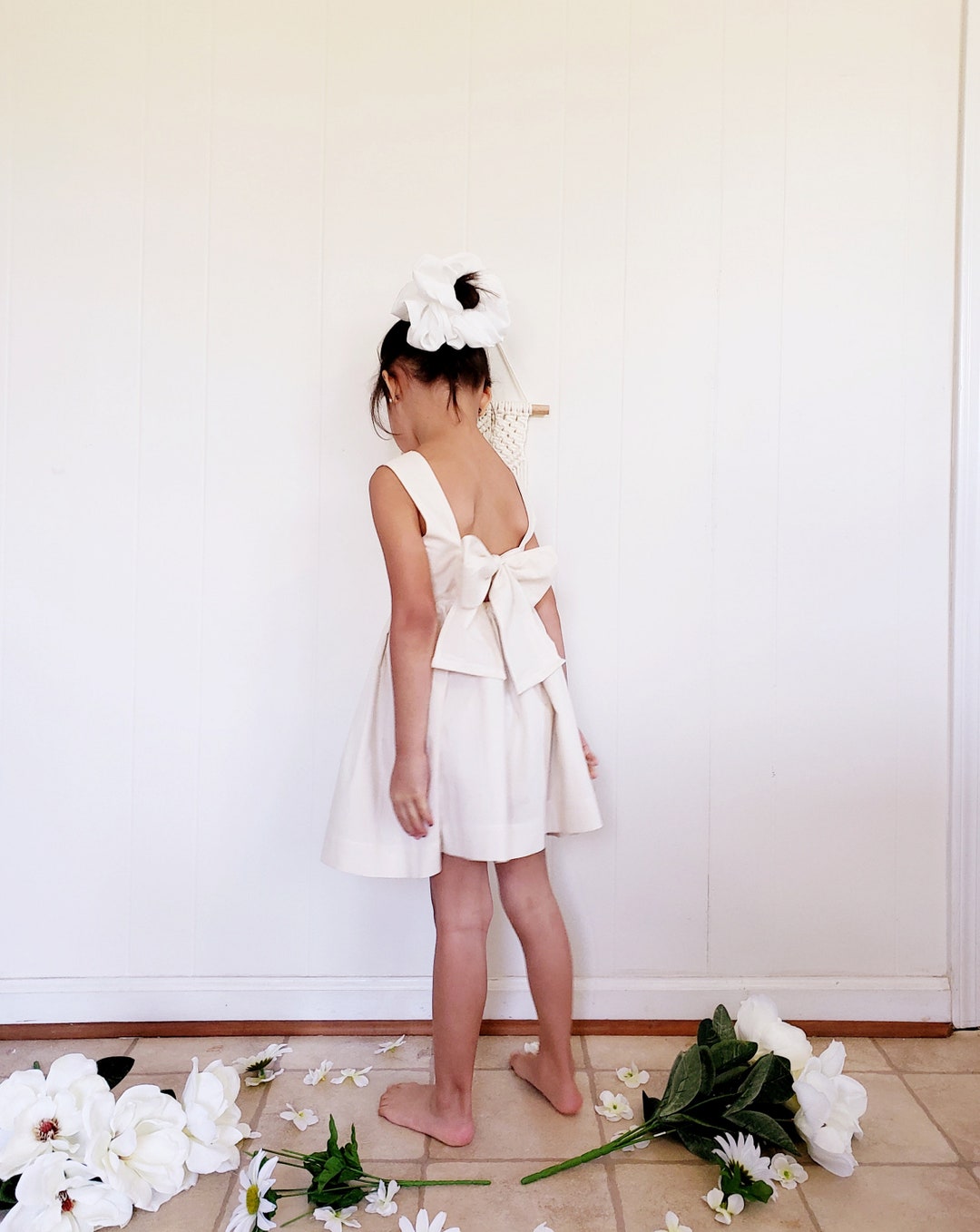 White Cotton Flower Girl Dresses White Little Girl Beach Wedding Dresses  Flower Girl White Cotton
