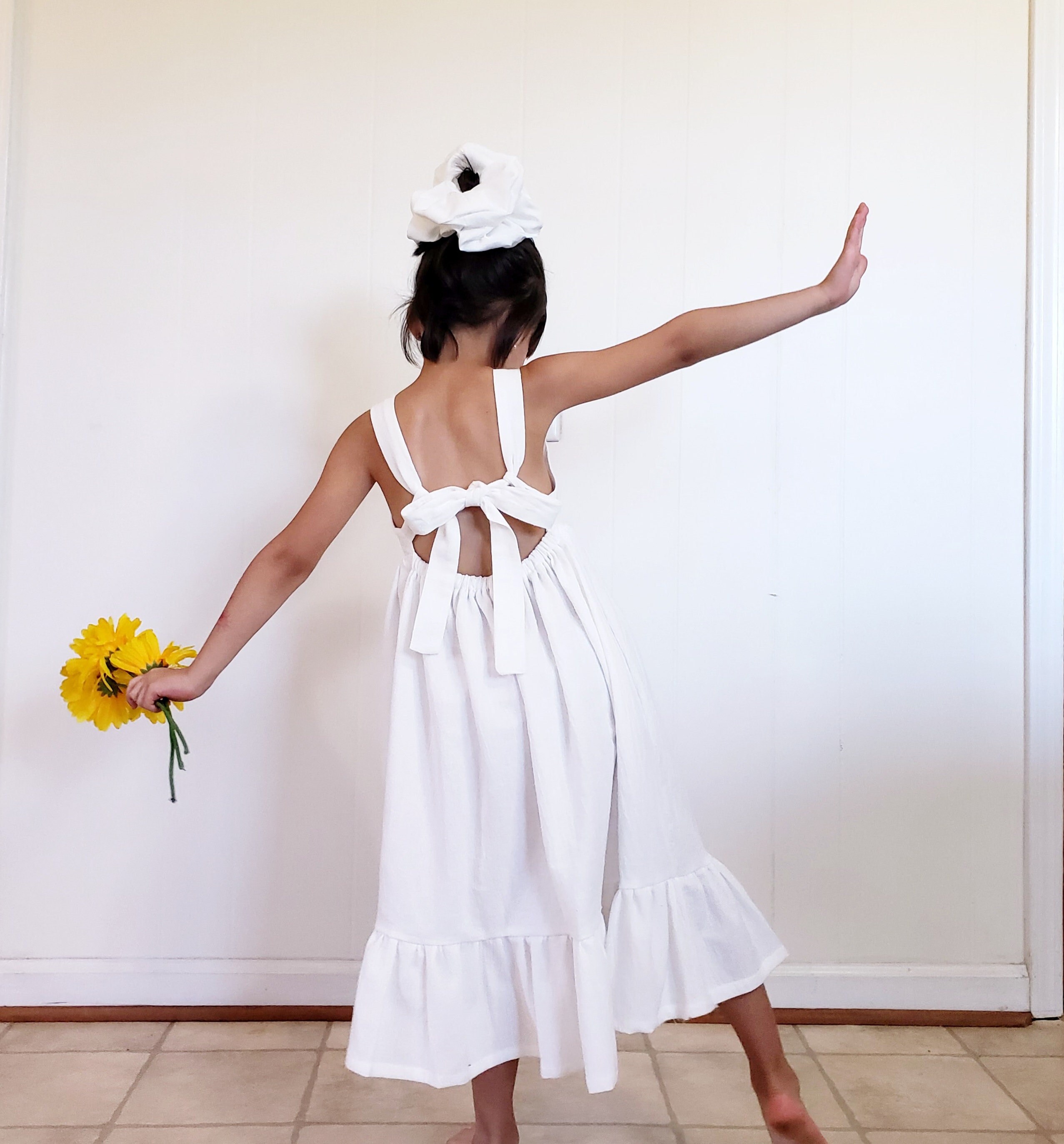 Handmade Cotton Flower Girl Dress: Open Back Tea Length