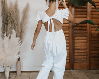 Mädchen Jumpsuit Festlich - Ärmelloser Overall Mit Blume