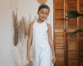 Mono de niña de flores, Romper de niña de flores, Romper blanco para niños pequeños, Niña de flores, Boho de niña de flores, Boda, Fiesta de bodas, Vestido blanco