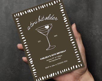 A Tini Bit Older Martini Brown V2 Themed - Birthday Party Invitation - Digital Editable Template