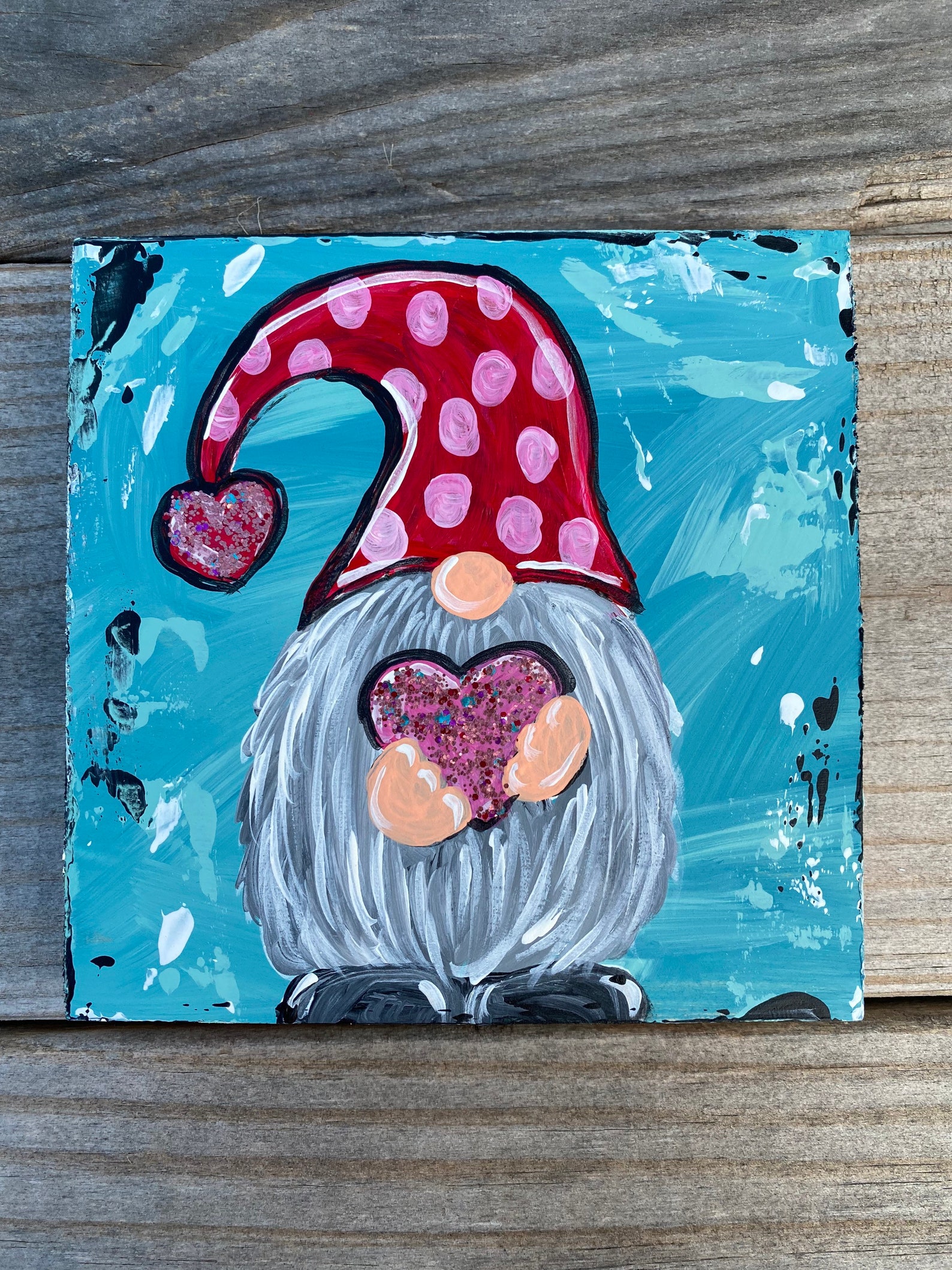 Original 5x5 acrylic gnome painting on wood shelf sitter Etsy