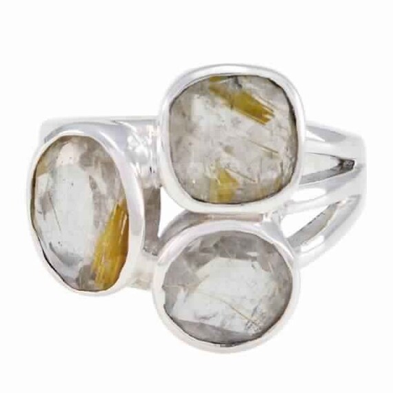 Valentine's Gift Rutilated Quartz Gemstone 925 Sterling Silver Handmade Ring 6 