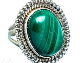 Natural Malachite Gemstone 925 Sterling Silver Men's Ring - Handmade, Bezel Set, Statement Jewelry - All Sizes
