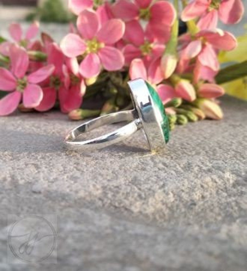 Silver Gift Jewelry Oval Shape Natural Gemstone Handmade Gemstone Ring Handmade Malachite Ring 925 Sterling Silver Green Color Stone