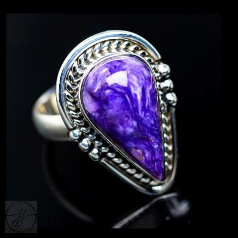 Pear Shape Can Be Personalized 925 Sterling Silver Sale Ring Purple Color Stone Gemstone Ring Designer Charoite Ring Silver Band Ring