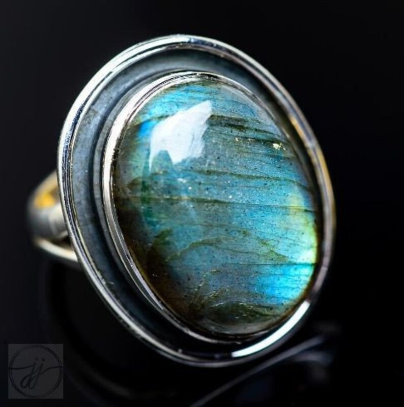 Double Bezel Set Oval Shape Split Band Ring Blue Color Stone 925 Sterling Silver Made For Her Simple Labradorite Ring Oxidized Bezel