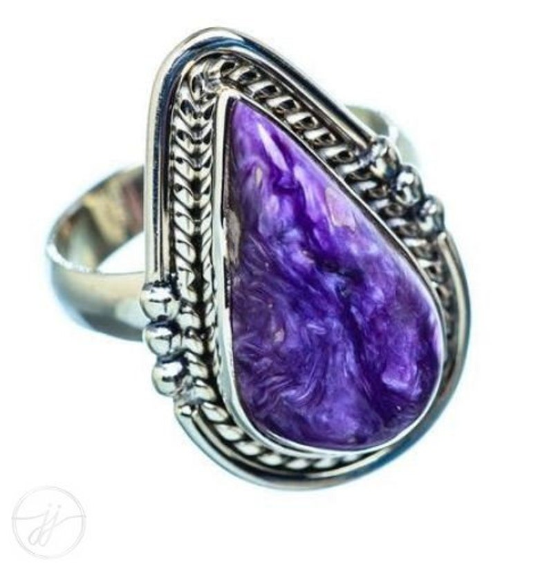 Pear Shape Can Be Personalized 925 Sterling Silver Sale Ring Purple Color Stone Gemstone Ring Designer Charoite Ring Silver Band Ring