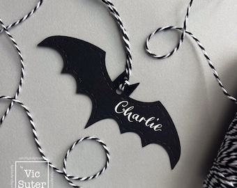 Personalised Spooky Bat Tags - Handmade Calligraphy Tags - Halloween Bag Tags - Alternative Christmas Tags - Gothic Style