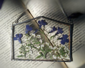 Pressed flower frame wall hanging Stained glass frame Dark academia decor