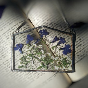 Pressed flower frame wall hanging Stained glass frame Dark academia decor