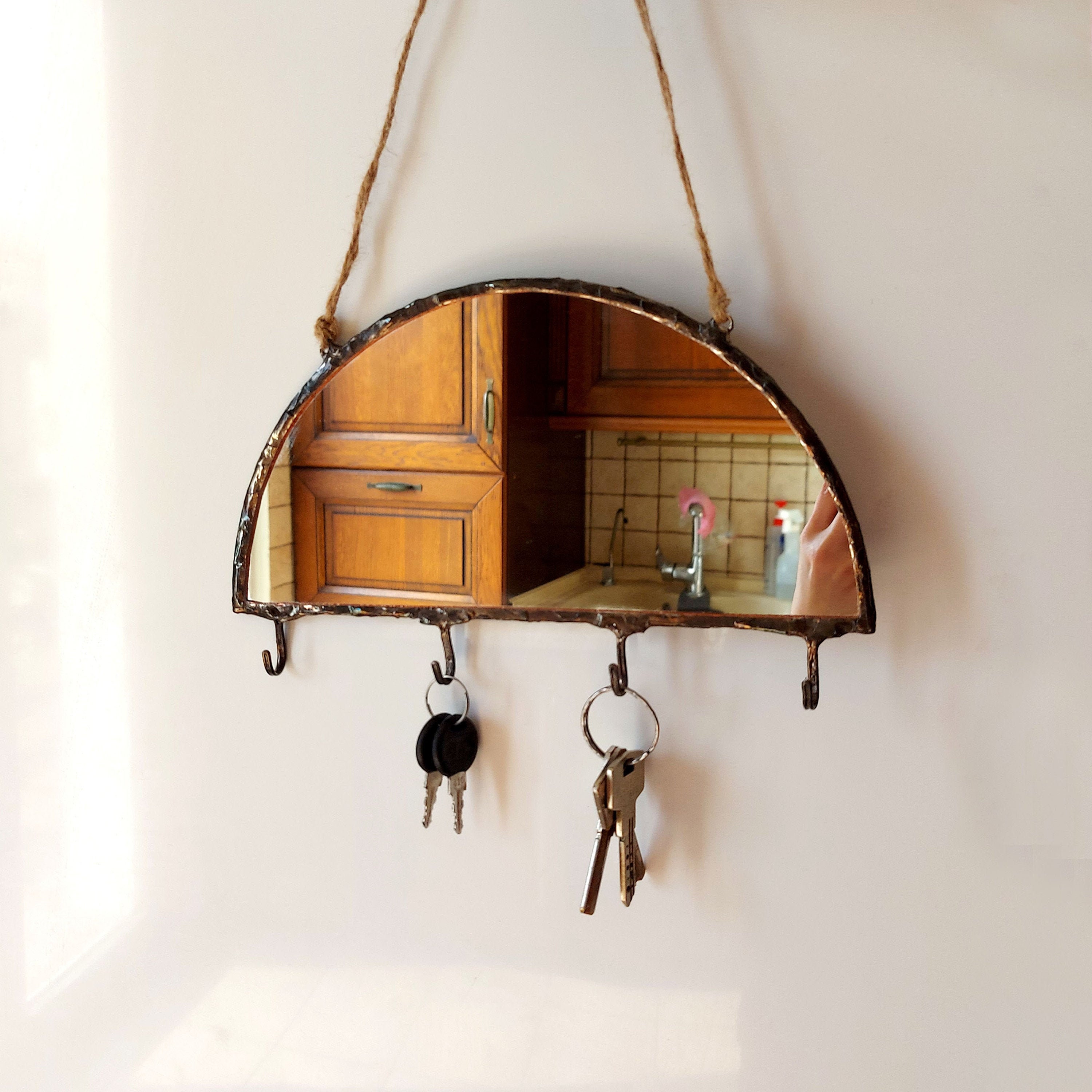 Entryway organizer with mirror Decorative mirror wall hanging Etsy