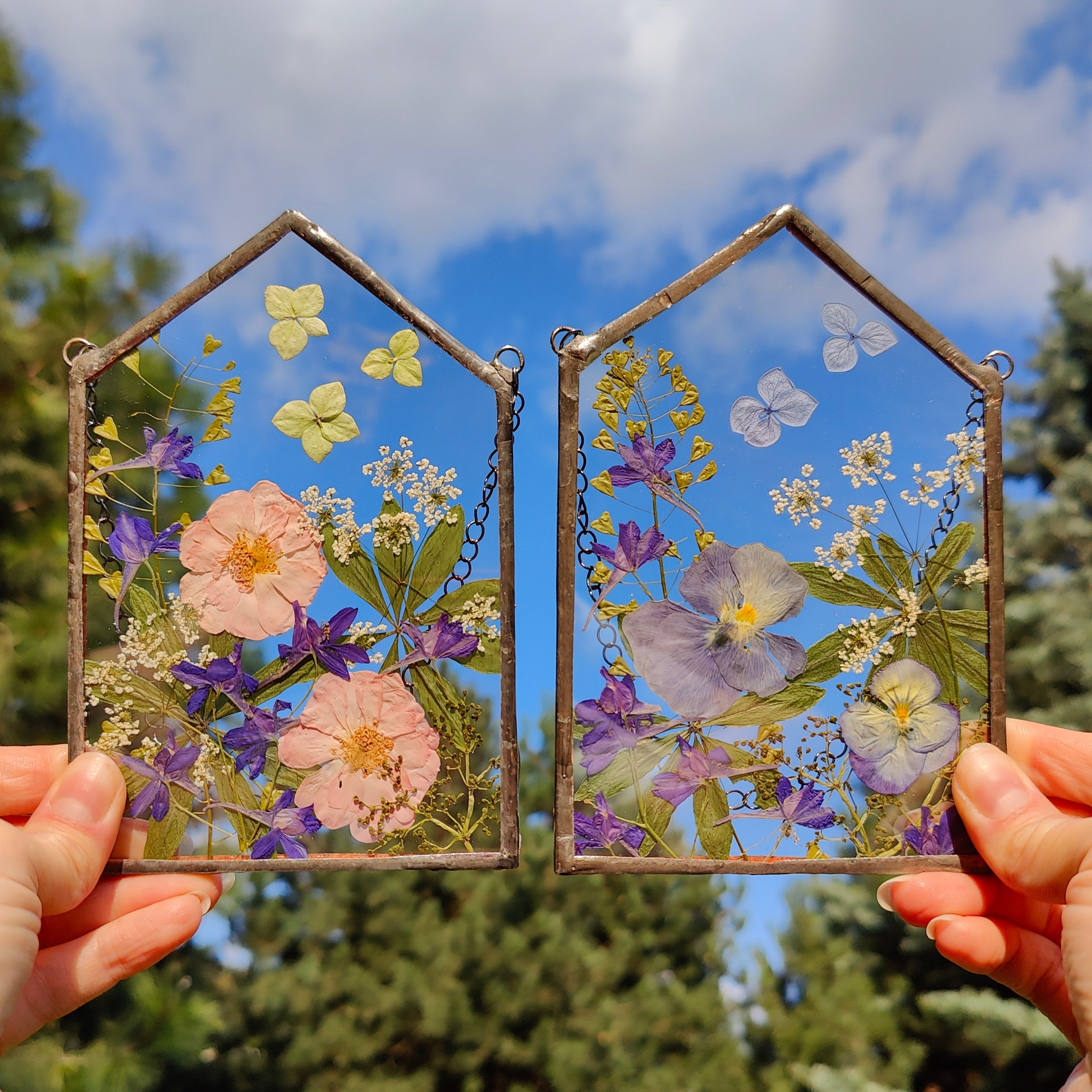 Set of 2 Double Glass Frame for Pressed Flowers, Photos and Artwork Large  Glass Hanging Metal Picture Frames, Clear Big Floating Frame 