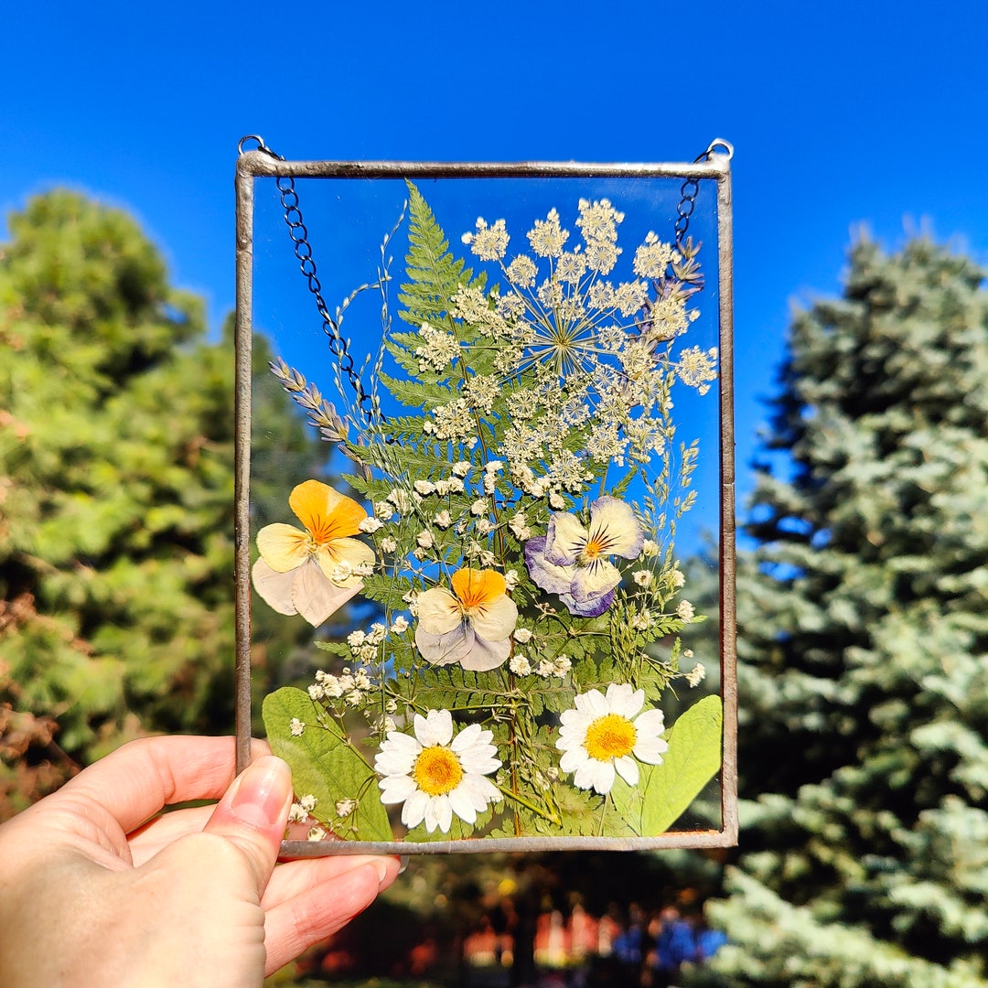 Pressed Flower Frame Flowers Pressed in Glass Suncatcher Etsy
