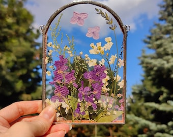 Suncatcher pressed flower art Dried flower art Pressed flower frame Herbarium frame Botanical dried pressed flower wall hanging Mothers day