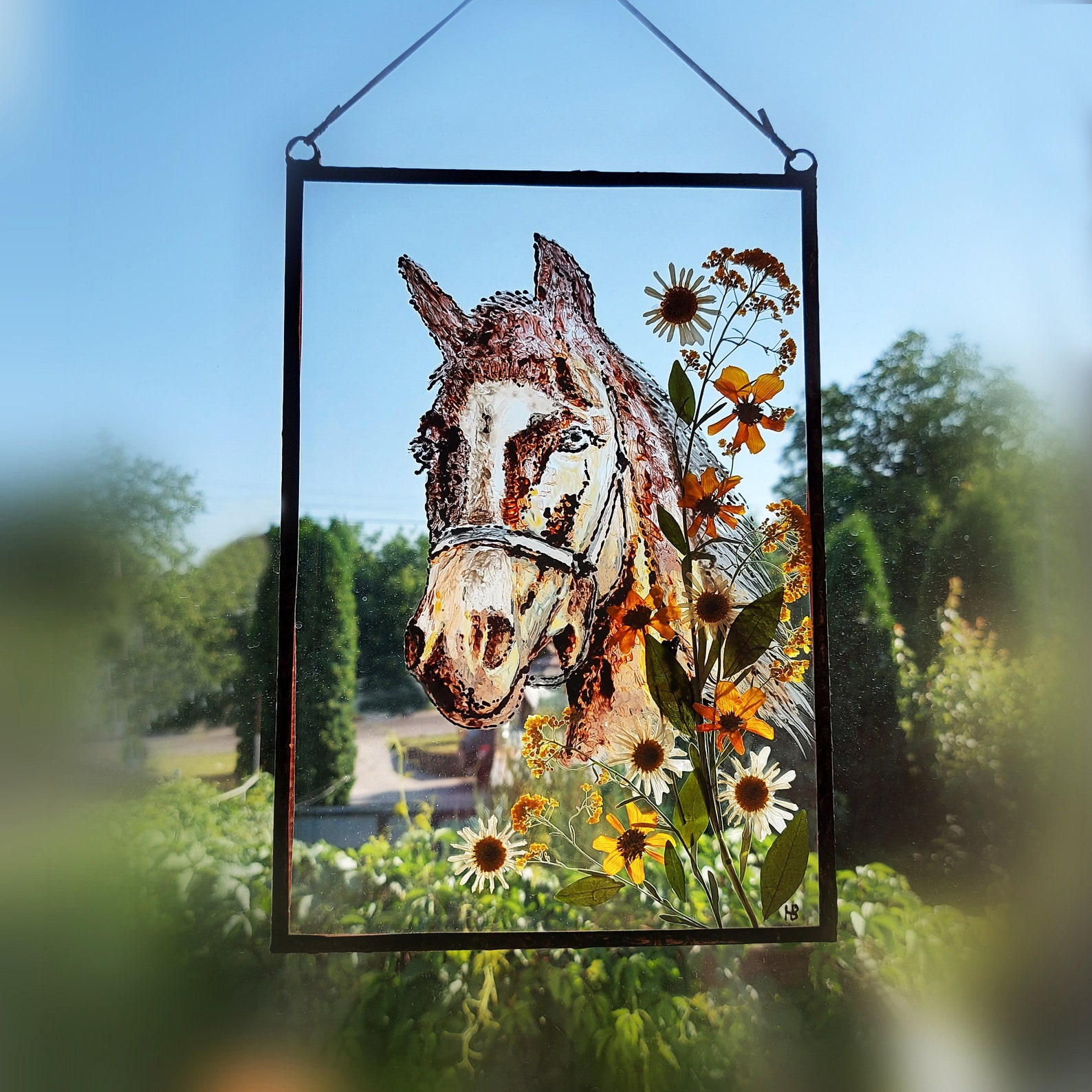 Horse Frames Suncatcher Hand Painted Horse Art Cottagecore Etsy