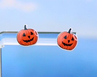 Pendientes de Jack-O-Lantern hechos a mano: joyería de Halloween de resina acrílica