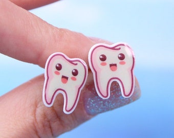 Cute Tooth Stud Earrings, Gift For Dentist, Kawaii Tooth Jewelry, Dental Assistant Gift, Tooth Fairy Earrings, Dental Nurse Gift