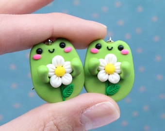 Handmade Polymer Clay Frog Earrings: Goblincore Cottagecore Jewelry