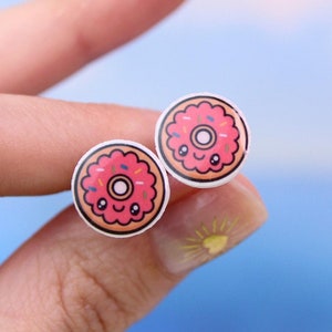 Pink Donut Stud Earrings, Foodie Gift, Pink Sprinkle Donut Earrings, Miniature Food, Doughnut Earrings, Kawaii Donut Jewelry