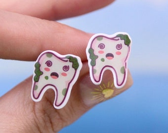 Bad Tooth Stud Earrings: Funny Dentist Gift, Acrylic Resin Jewelry