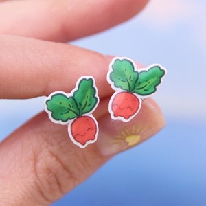 Radish Stud Earrings, Vegan Gift, Vegetable Earrings, Luna Radish Earrings, Gardening Gift, Red Radish Jewelry, Vegetable Food Earrings