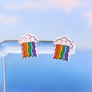 Rainbow Rain Cloud Stud Earrings, Funny Gift, Weather Earrings, Rainbow Jewelry, Cloud Vomiting a Rainbow, Party Favor Gift For Her