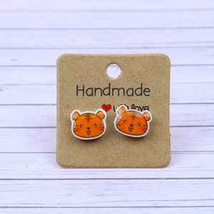 Tiger Stud Earrings, Gift For Kids, Orange Tiger Face Earrings, Wild Animal Studs, Safari Earrings, Zookeeper Gift