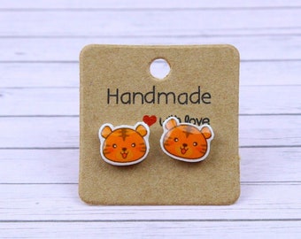 Tiger Stud Earrings, Gift For Kids, Orange Tiger Face Earrings, Wild Animal Studs, Safari Earrings, Zookeeper Gift