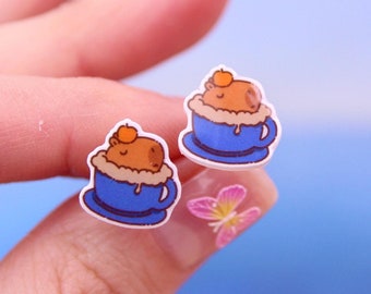 Orecchini Capibara in tazza, orecchini Capibara con arancia, orecchini divertenti, regalo per gli amanti del capibara, orecchini carini con animali kawaii, regalo per la sorella