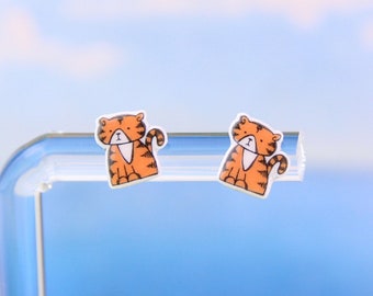 Handmade Acrylic Tiger Stud Earrings: Zoo Animal Jewelry