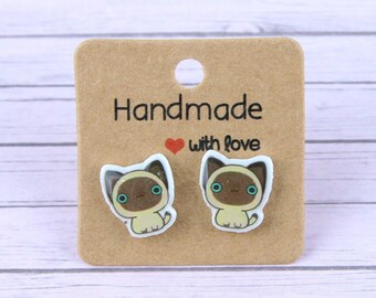 Siamese Cat Stud Earrings, Cat Lover Gift, Siamese Cat Jewelry