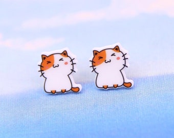Cute Cat Earrings, Cat Lover Gift, Cute Kitty Earrings, Gift For Kids, Spoted Cat Earrings, Cat Mom Gift, Cute Cat Studs, Kawaii Cat Jewelry