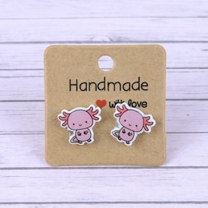 Pink Axolotl Stud Earrings, Cute Kids Gift, Sea Creature Earrings, Whimsical Jewelry