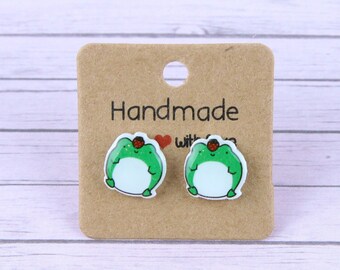 Handmade Frog Stud Earrings: Acrylic Resin Goblincore Jewelry