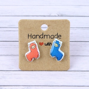 Pendientes de botón de llama, Joyería bonita para niños, Pendientes de oveja de alpaca, Pendientes de animales inspirados en la naturaleza