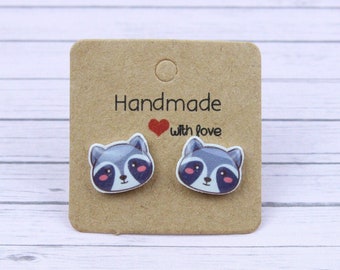 Raccoon Stud Earrings, Cute Zookeepers Gift, Woodland Earrings