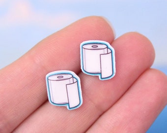 Funny Toilet Paper Roll Stud Earrings: Gag Gift
