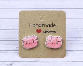 Cute Pig Stud Earrings, Funny Kids Gift, Farm Animal Earrings