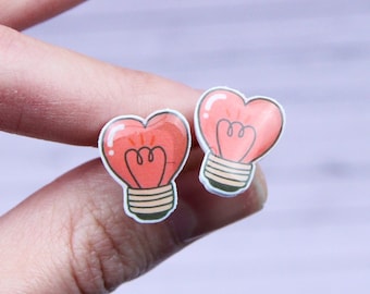 Heart Lightbulb Stud Earrings, Gift For Her, Cute Heart Studs, Valentines Gift, Love is in the air, Gift For Girlfriend